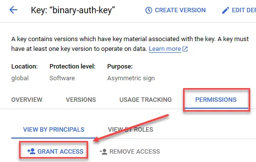 KMS key permissions settings