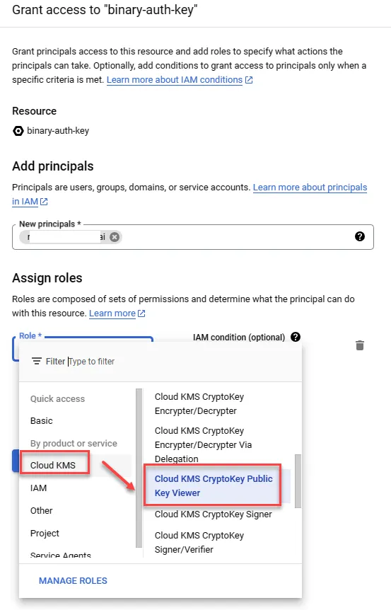 Granting Cloud KMS CryptoKey Public Key Viewer permission