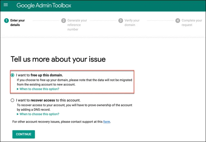 Select the option to release the domain