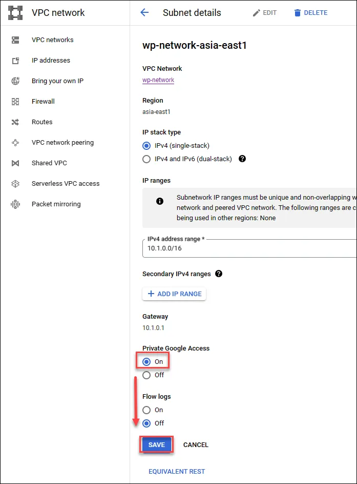 Enabling Private Google Access
