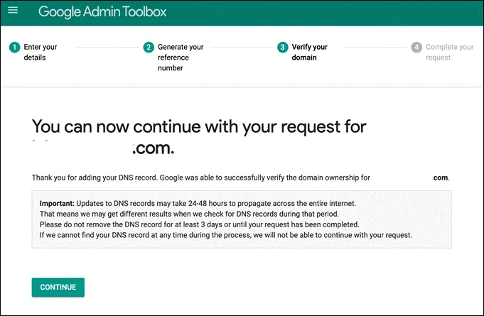 Follow the instructions to set up DNS for domain verification