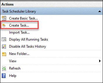 Creating a new task in Task Scheduler