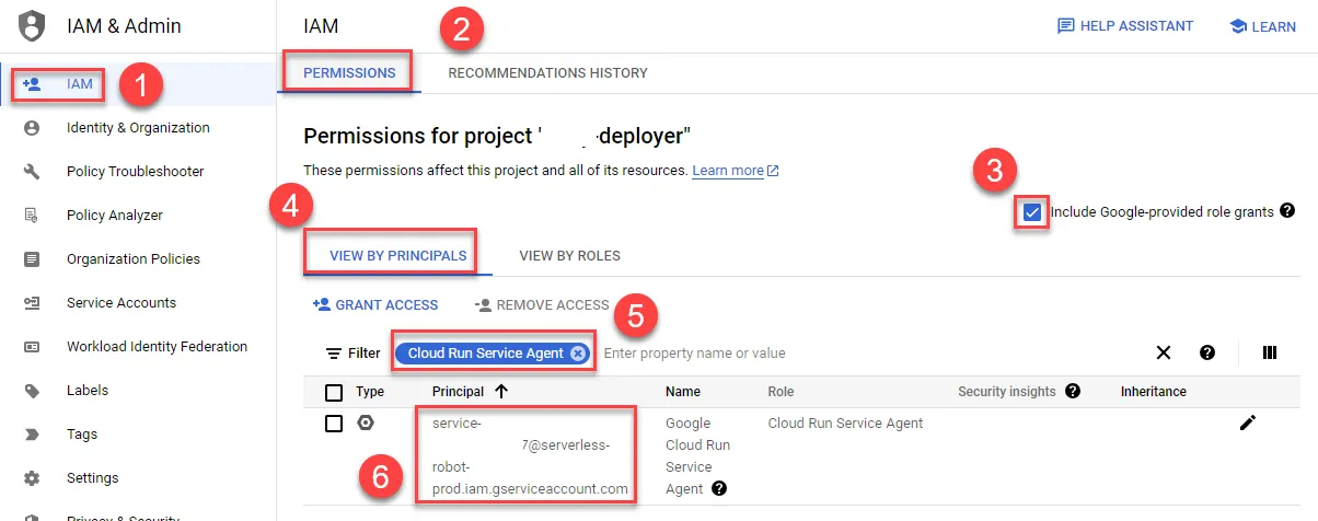 Locating CloudRun Service Agent in Deployer Project