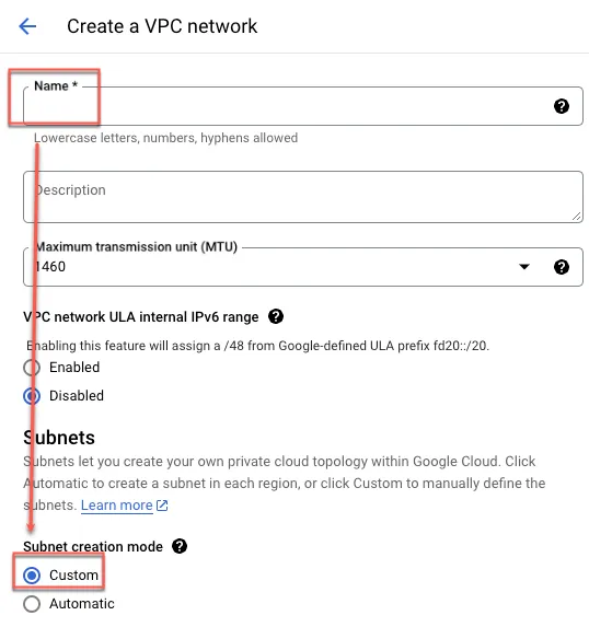 建立新 VPC network