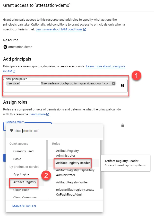 Granting Artifact Registry Reader permission