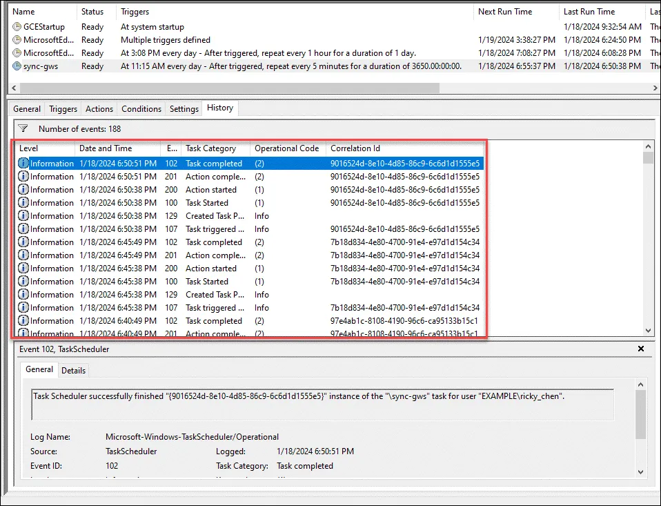 Viewing synchronization logs