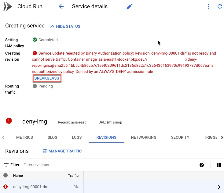 Deployment blocked message