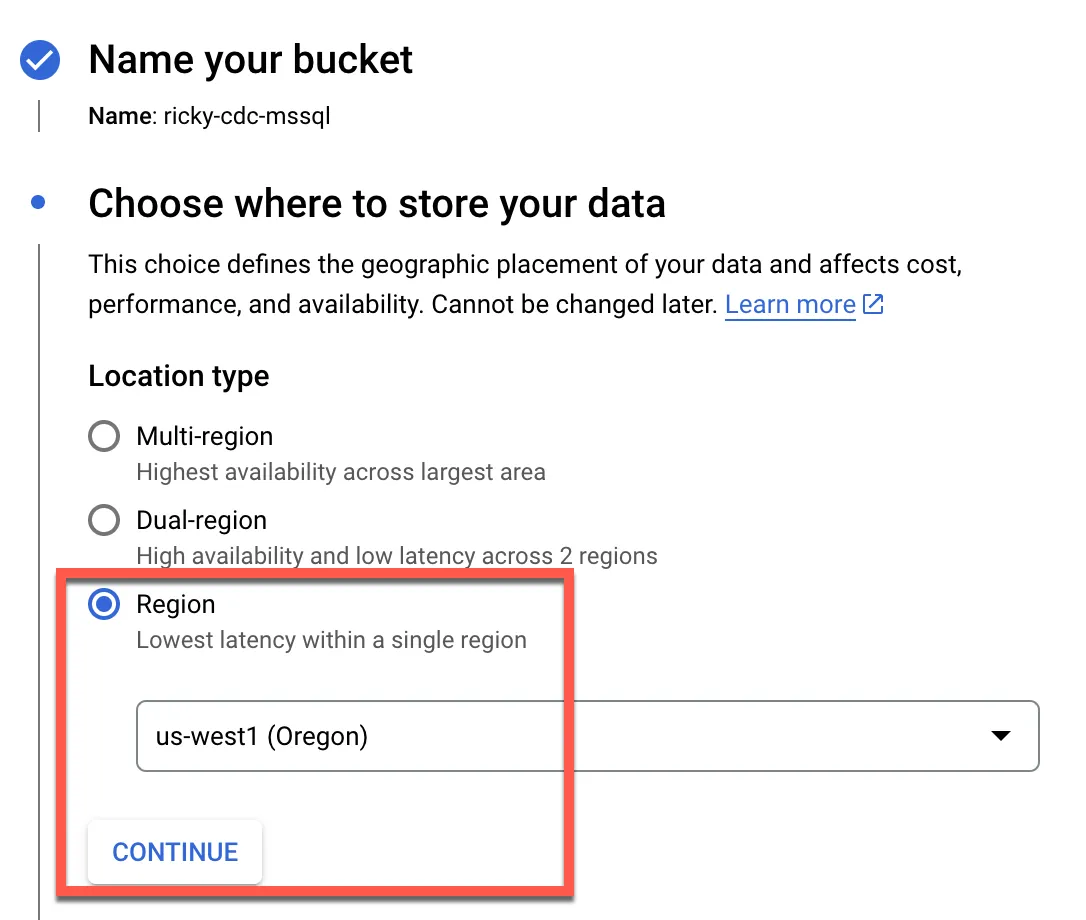 Selecting region for bucket