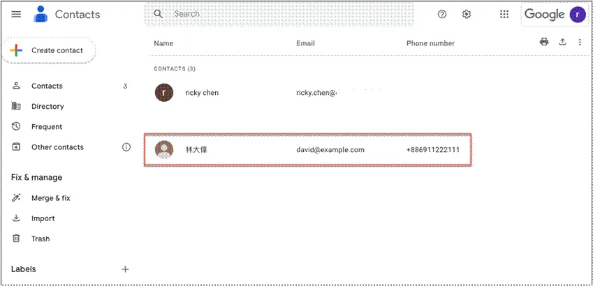 Migrated data in GWS - Contacts