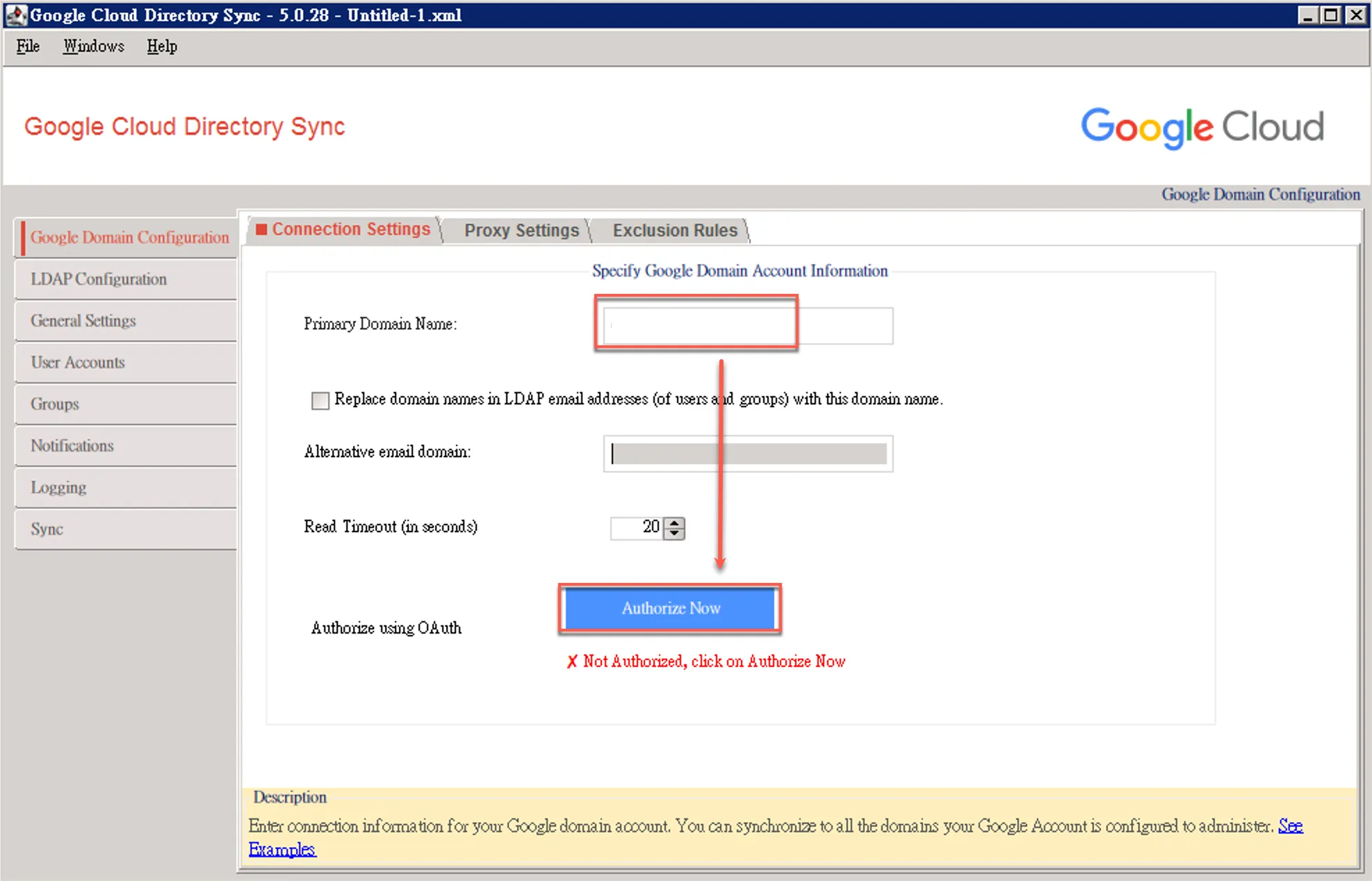 Entering GWS domain account for verification