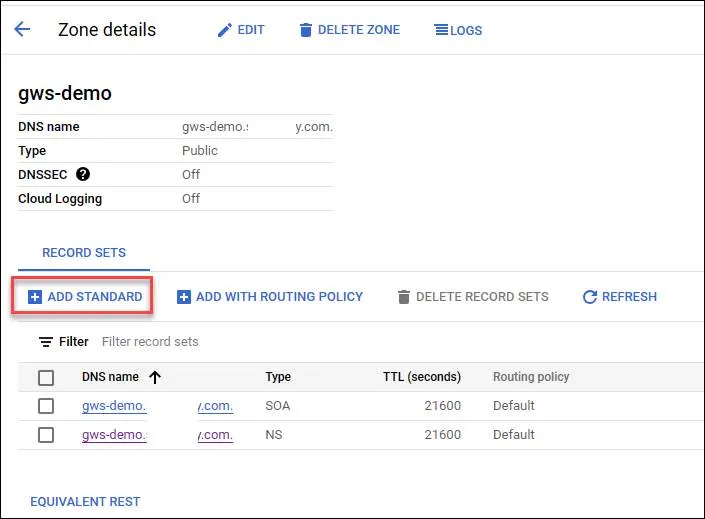Setting up TXT record in GCP CloudDNS