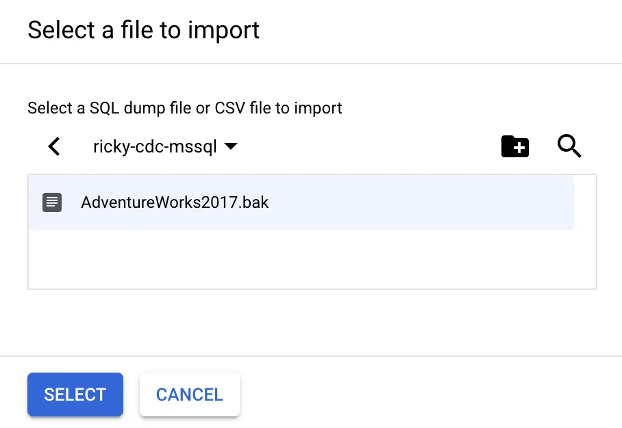 Selecting bak file from bucket