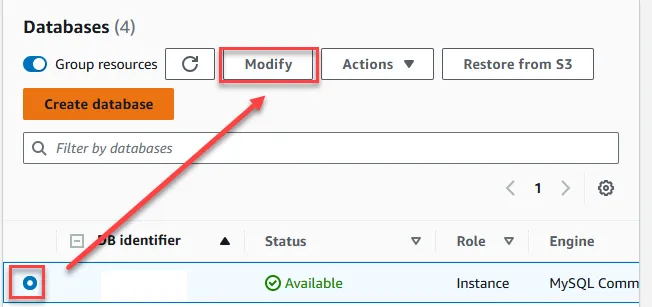 Modify RDS