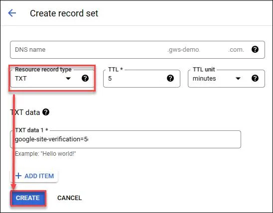 Creating DNS record
