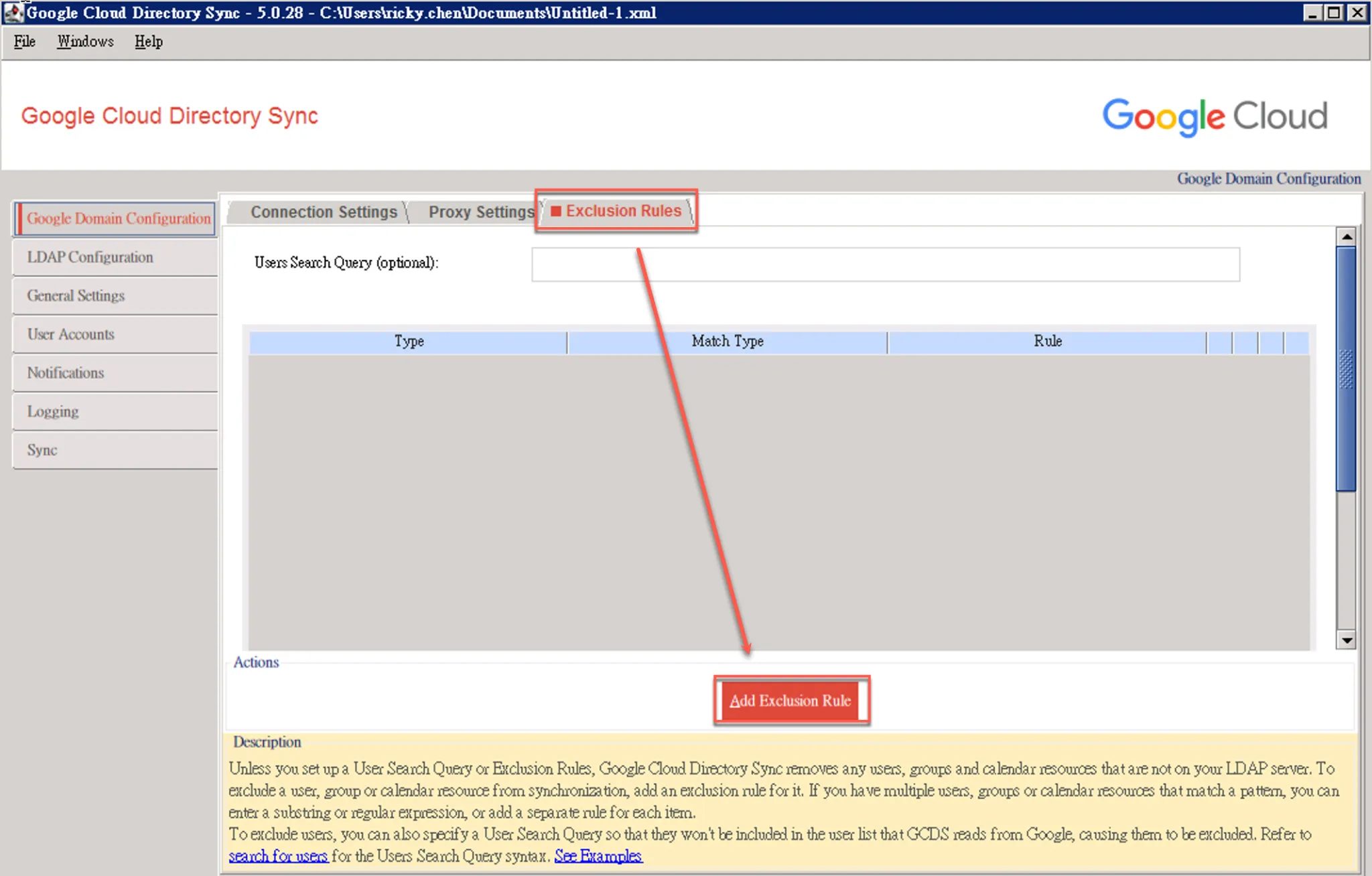 Adding account exclusions