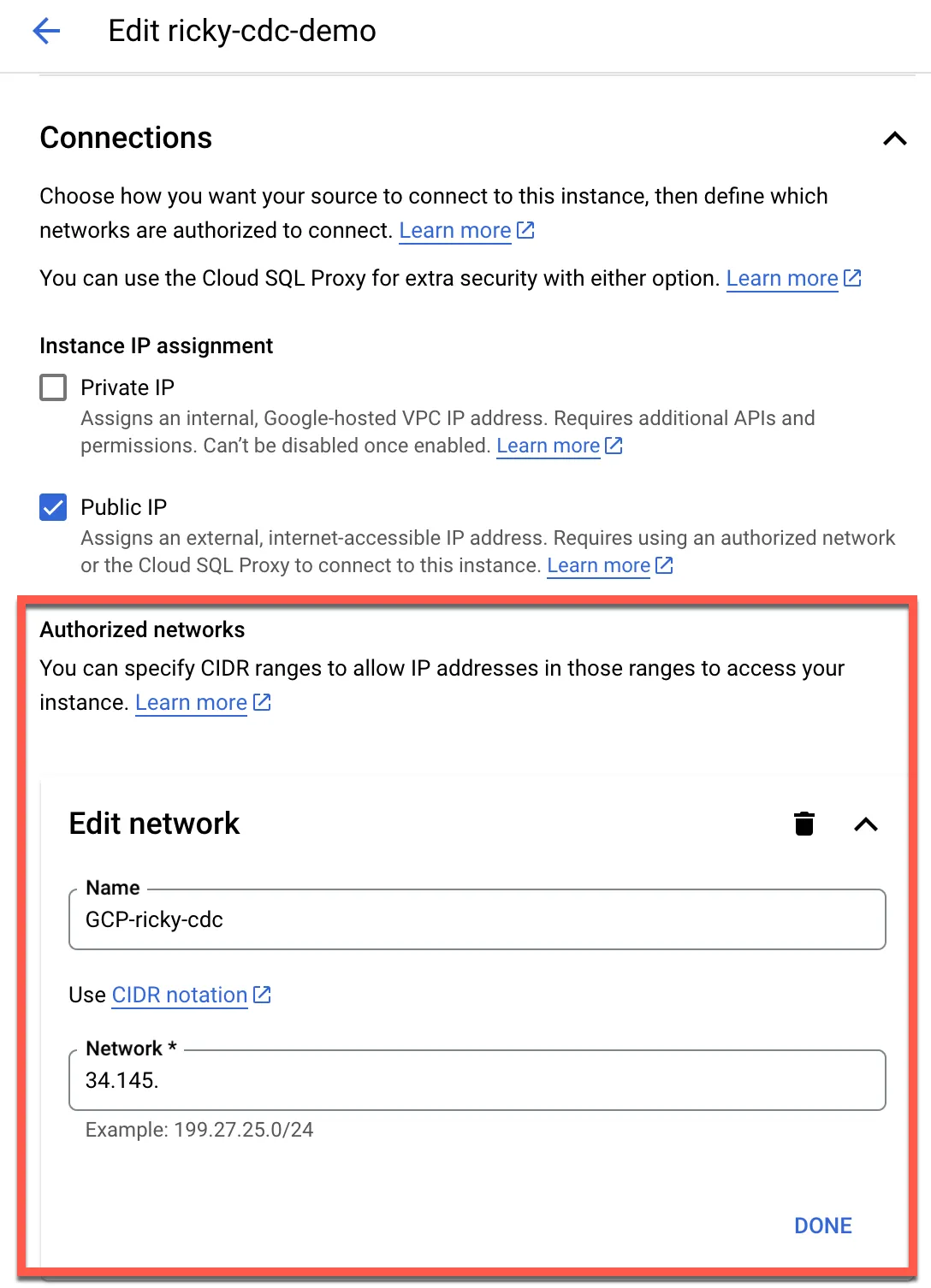Setting up authorized network