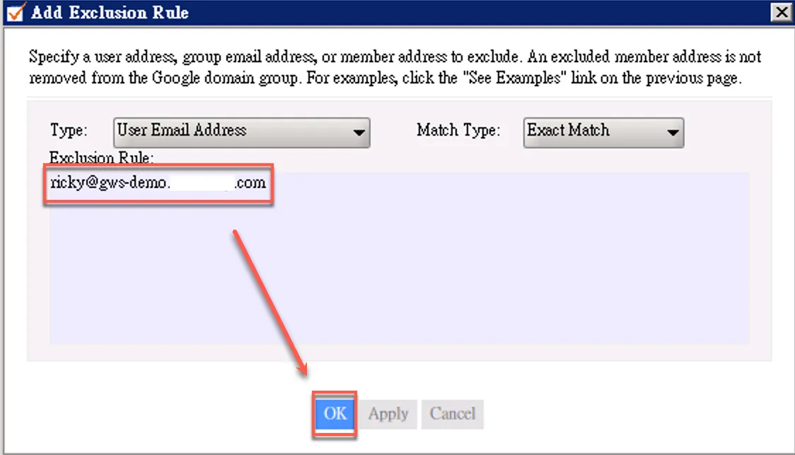 Adding accounts to exclusion list