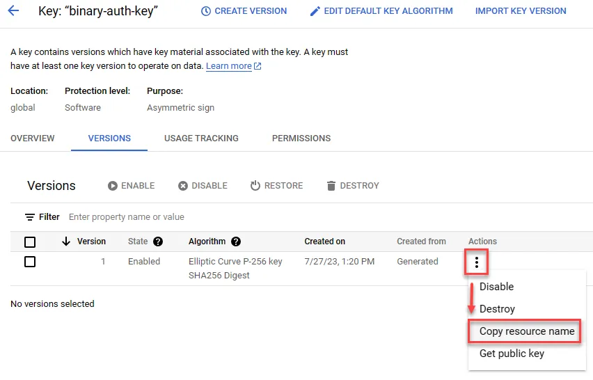 Copy Key Resource Name