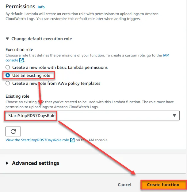 Select Role for Lambda