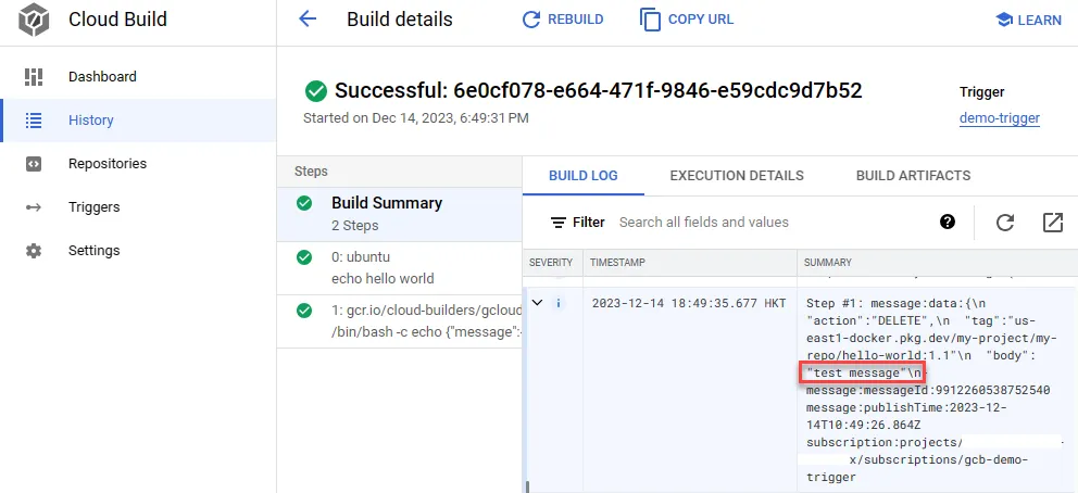 確認 CloudBuild 觸發結果