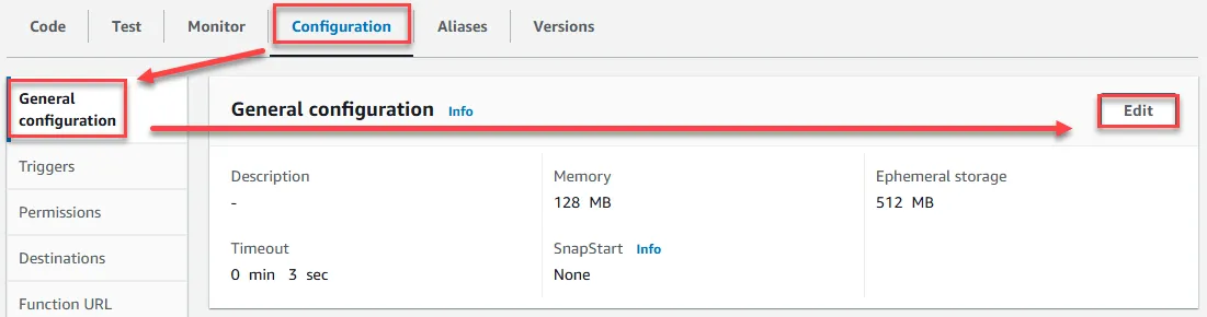 Edit Lambda Settings