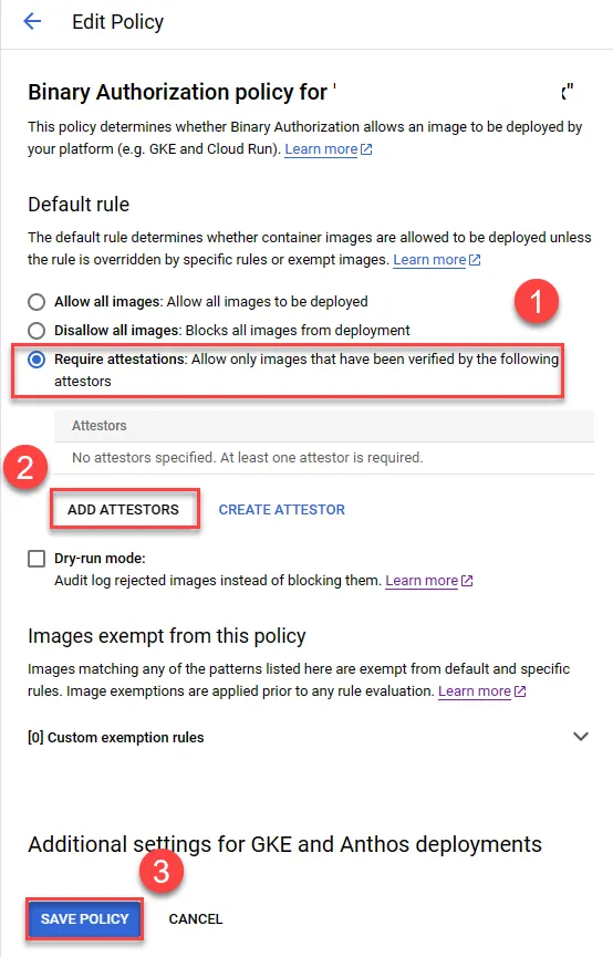 Edit Binary Authorization Policy