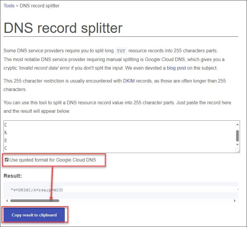 Using DNS record splitter tool