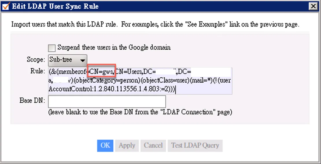 Configuring sync for specific groups