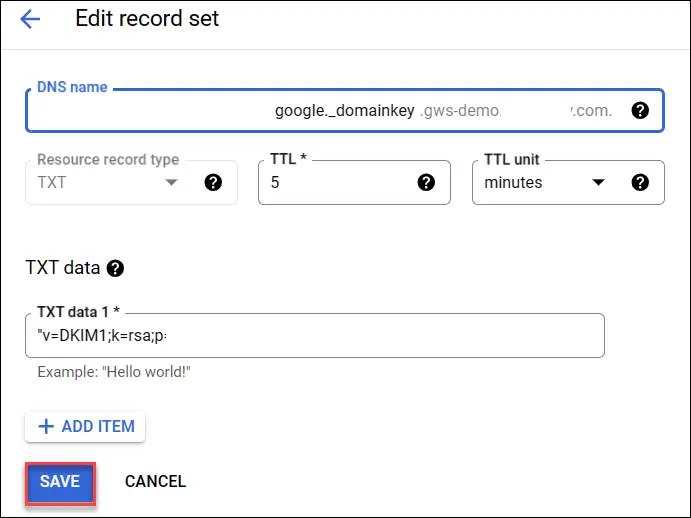 Creating and saving DKIM record in GCP CloudDNS