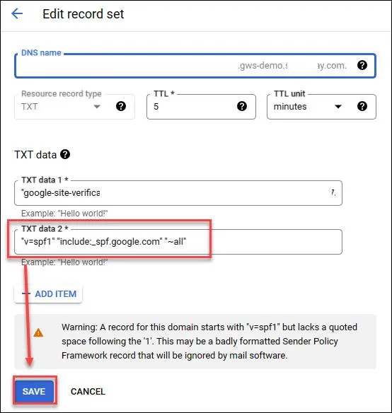 Setting up SPF record in DNS