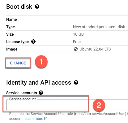 設定 boot disk 與 service account