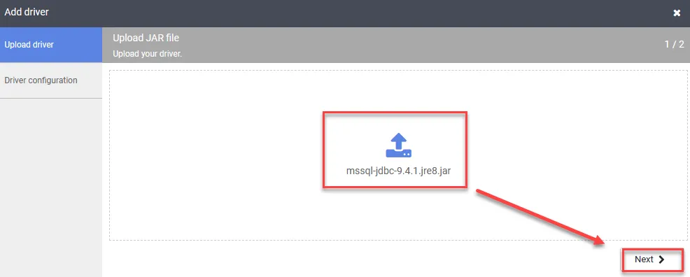 Selecting mssql-jdbc-9.4.1.jre8.jar file