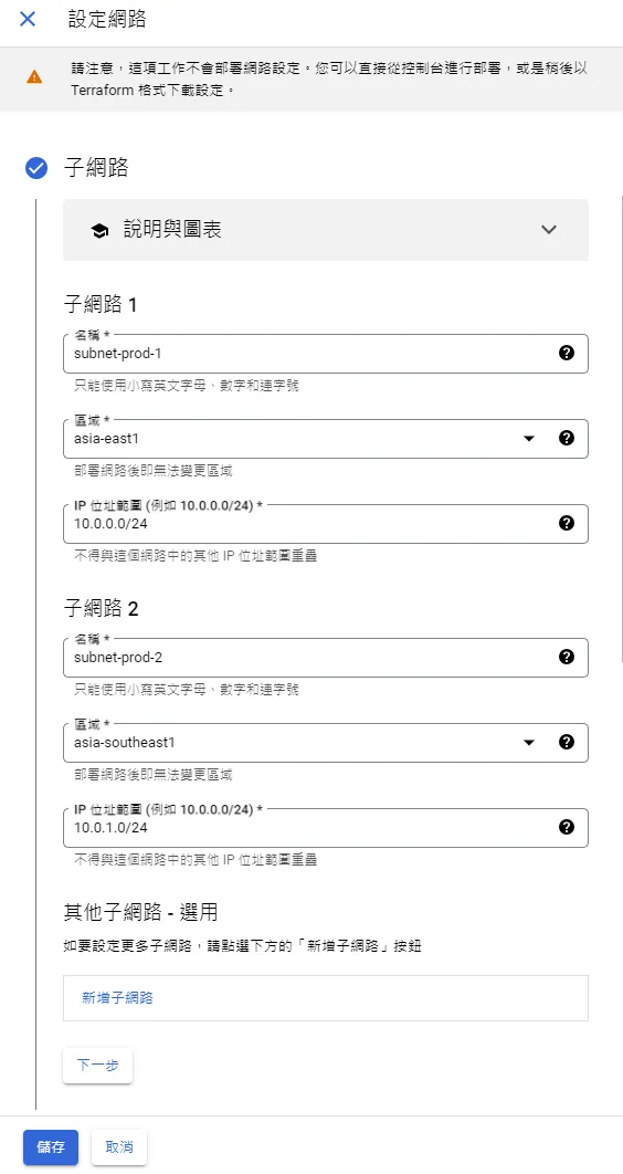 網路需求設置頁面