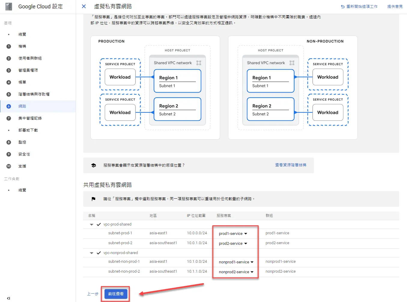 專案對應設置頁面