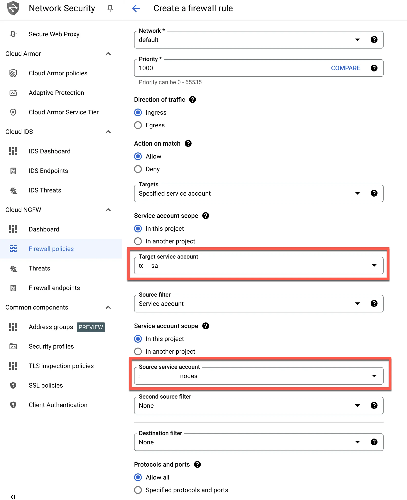 Service account for Firewall