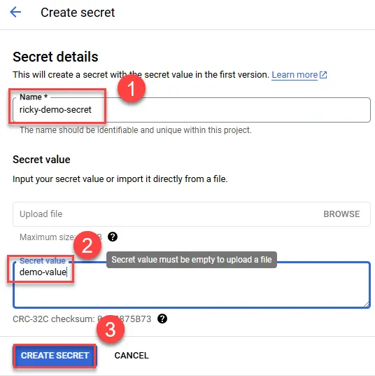 enter secret value